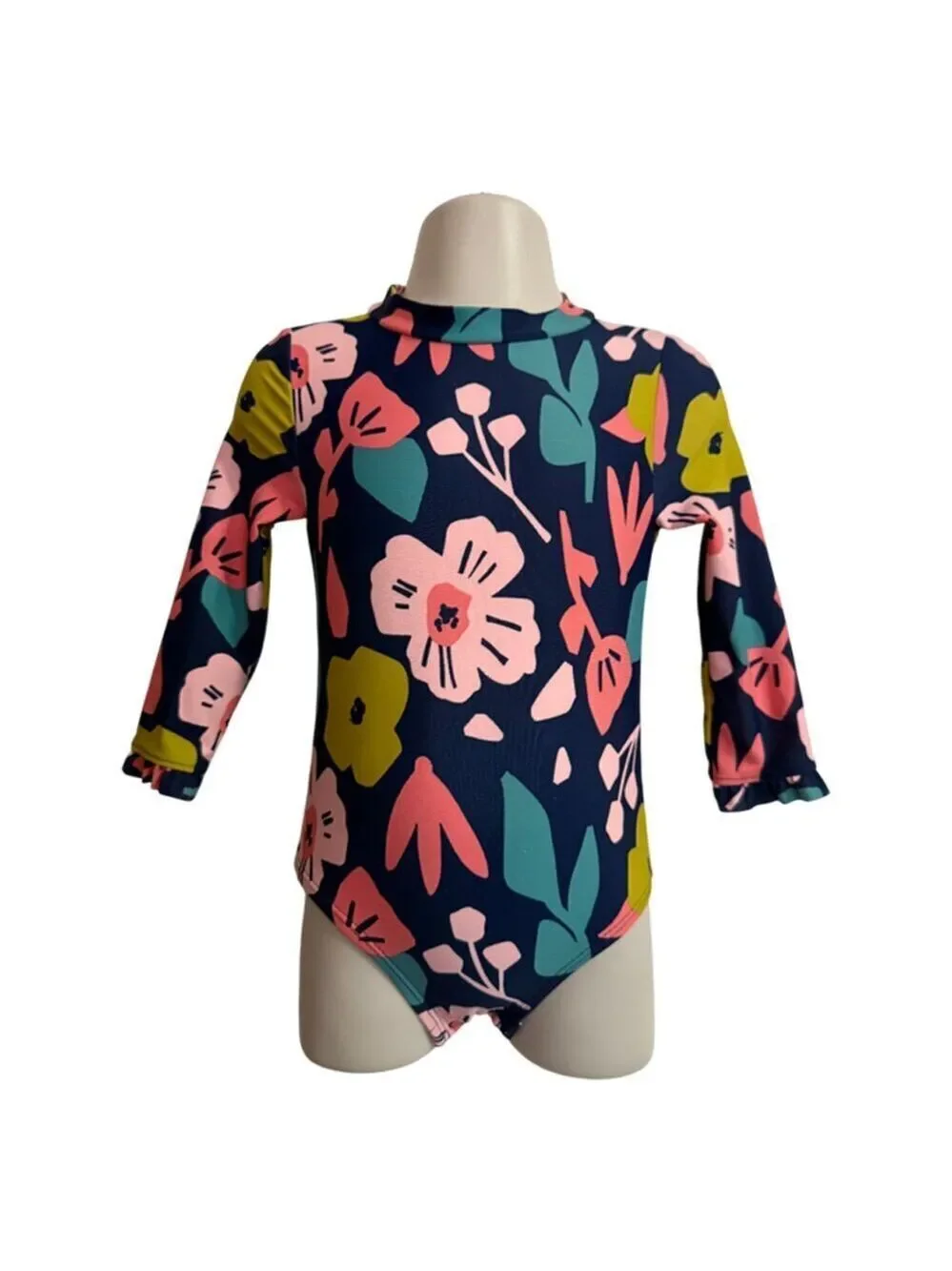 Simple Joys by Carter's Blue Pink Floral Long Sleeve One Piece Swimsuit Size 6-9